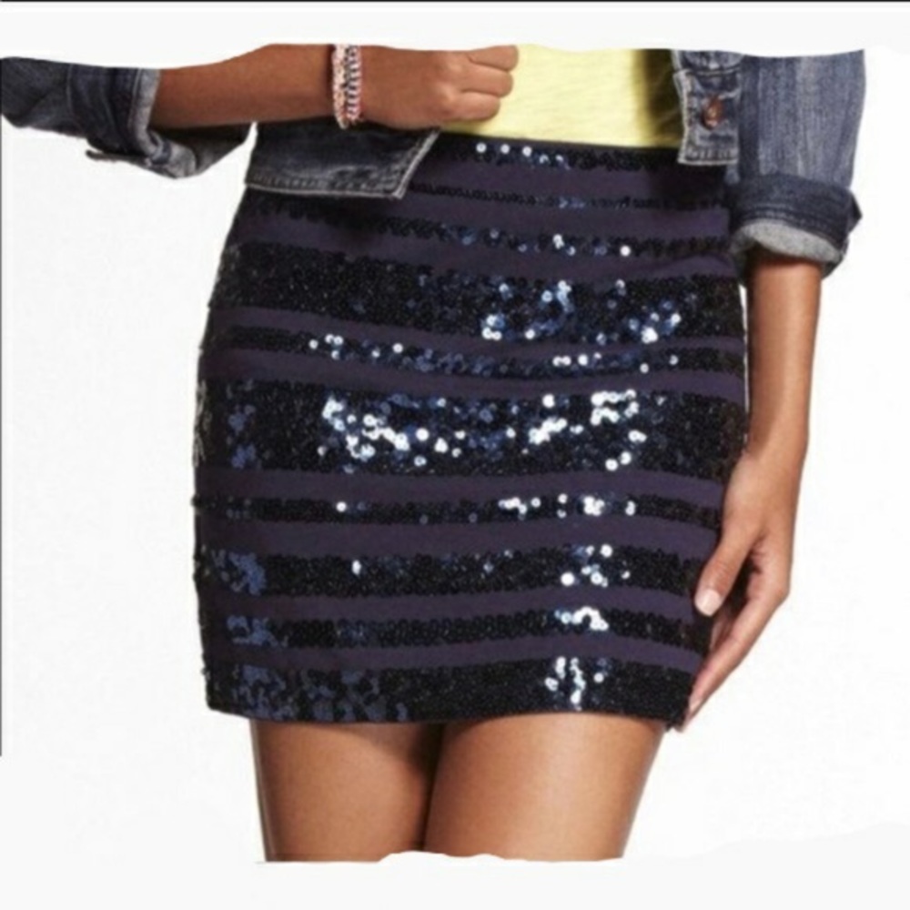 Express Navy Blue Sequin Mini Skirt